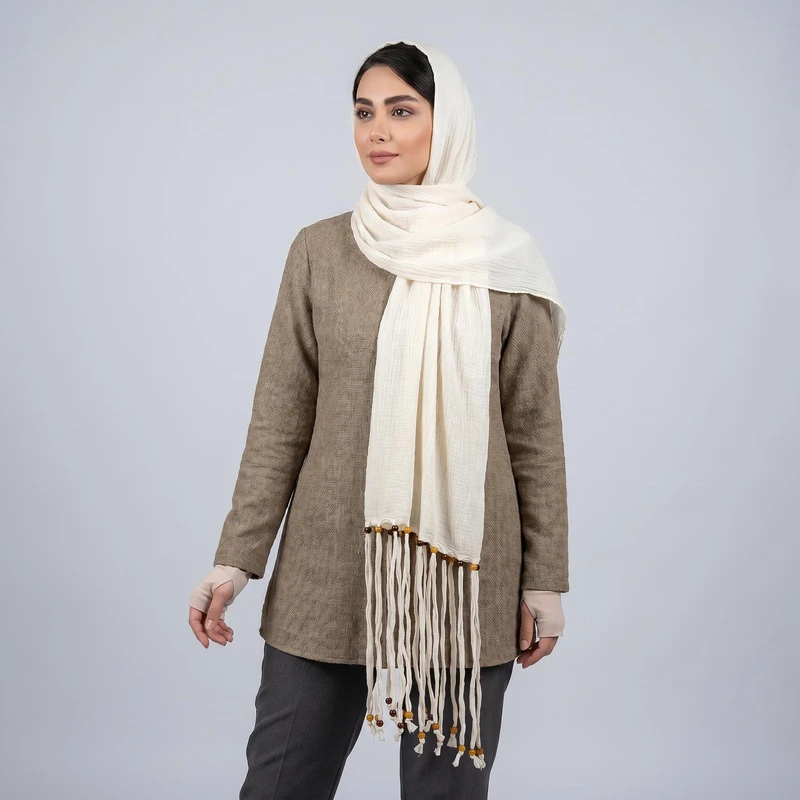 شال نخ زنانه مدل H100 با طول و عرض 41×143 سانتی‌متر