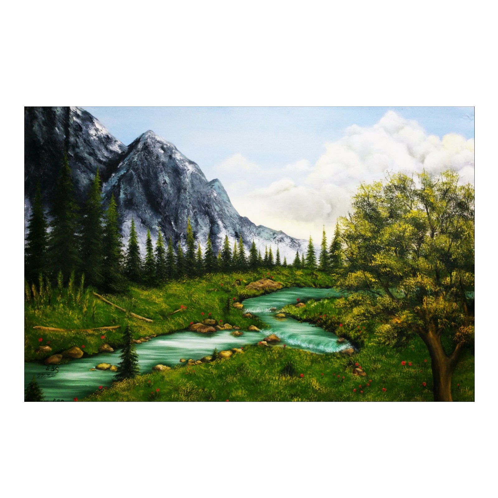 تابلو نقاشی رنگ روغن طرح سرو کوهستان کد 78