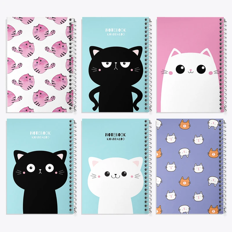 دفتر مشق 100 برگ خندالو طرح گربه کیوت کد 107 مجموعه 6 عددی