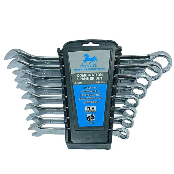 آچار یکسر تخت و یکسر رینگی مدل پلکانی  سایز 8، 9، 10، 11، 13، 14، 17، 19 میلی متر بسته 8 عددی