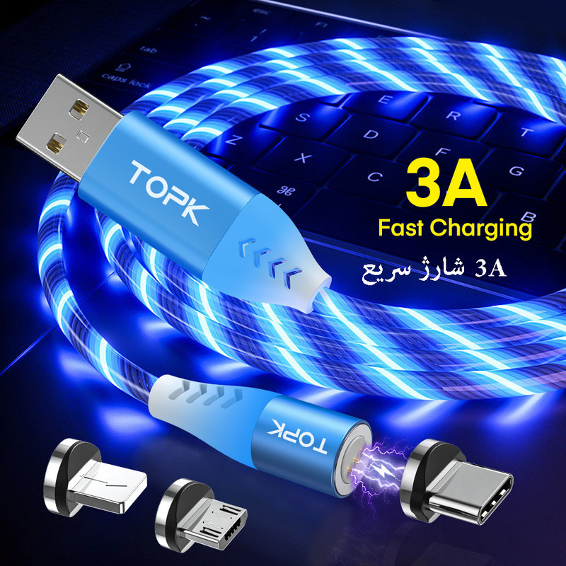 کابل تبدیل مغناطیسی USB به microUSB/ لایتنینگ /USB-C تاپکی مدل AM16 طول 1 متر
