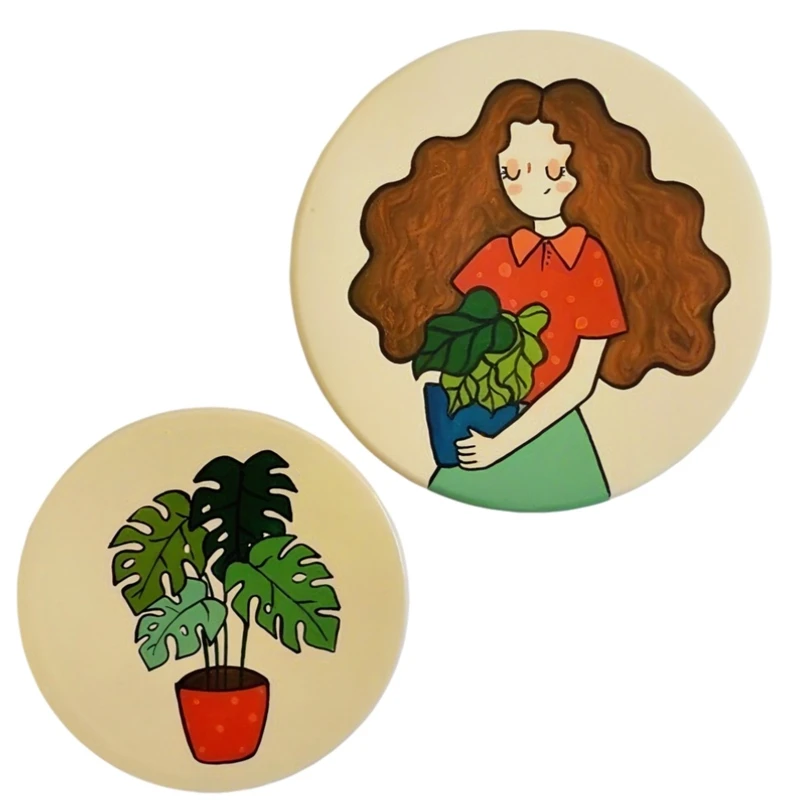 بشقاب دیوارکوب سفالی طرح گلنوش کد D242مجموعه 2 عددی