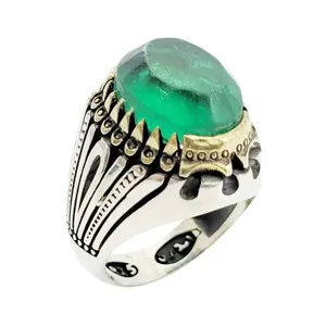 انگشتر نقره مردانه مدل زمرد هندی