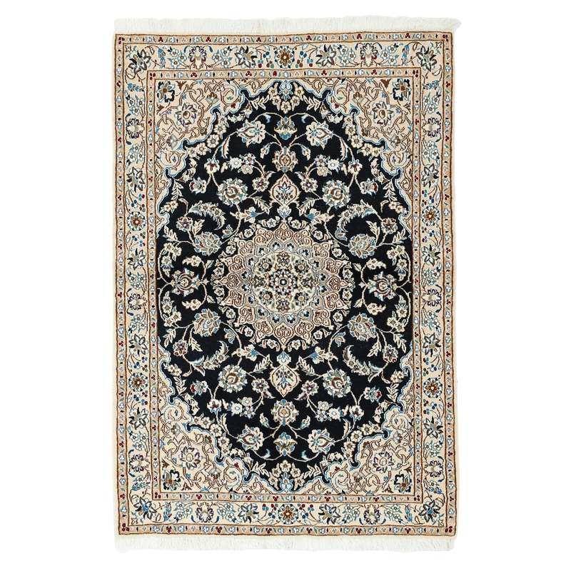 فرش دستبافت یک و نیم متری مدل گل ابریشم نائین کد n543015n 