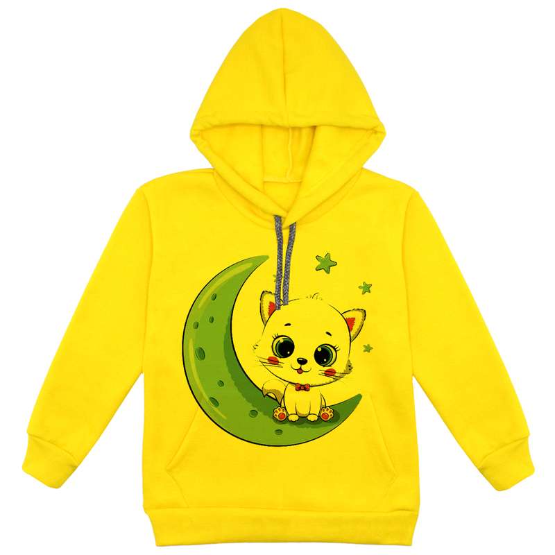 هودی دخترانه مدل گربه و ماه F100 رنگ زرد