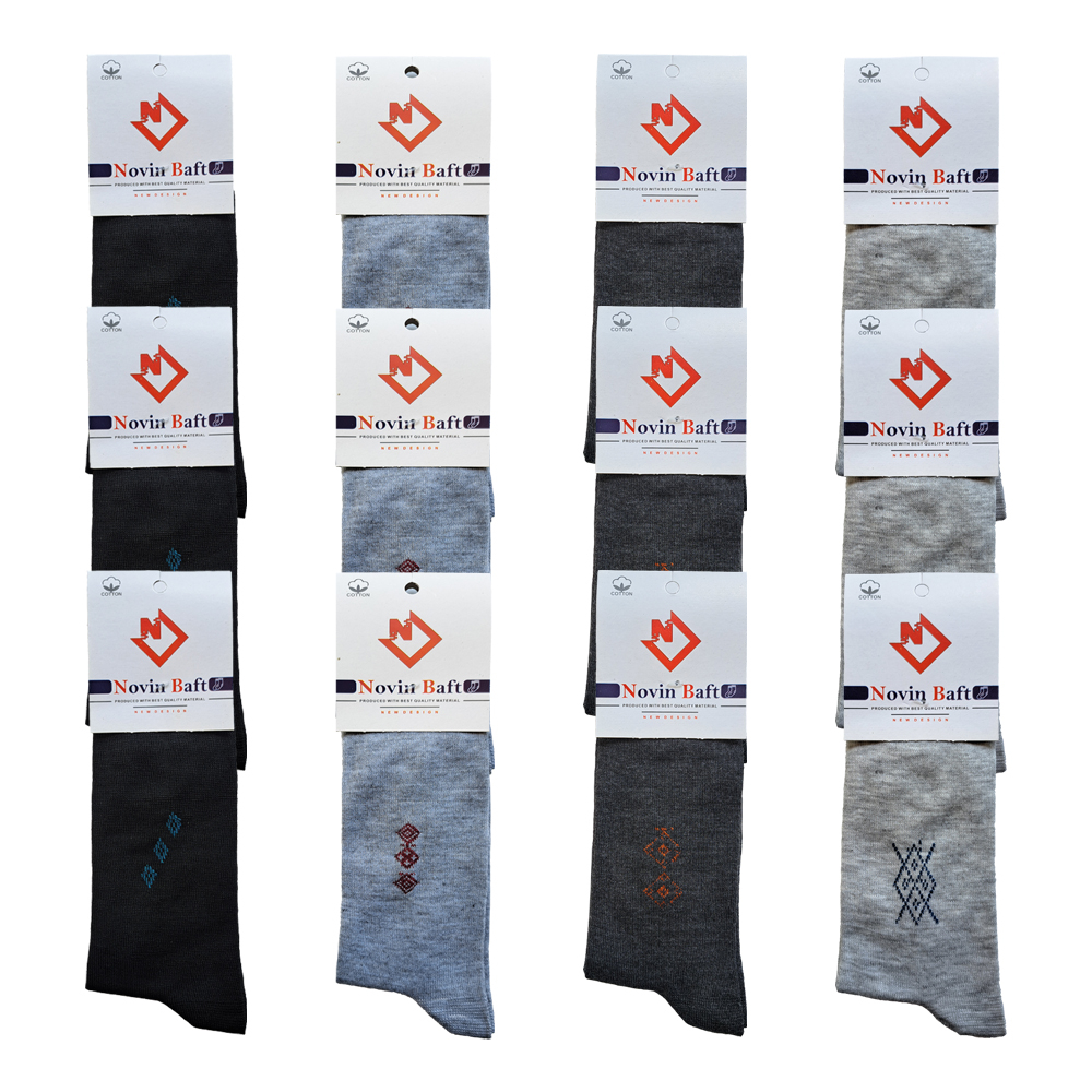 جوراب ساق بلند مردانه نوین بافت کد 7080 مجموعه 12 عددی