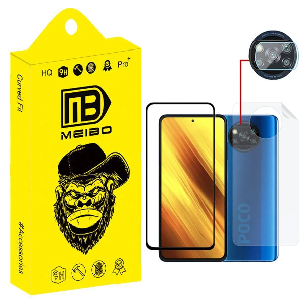 محافظ صفحه نمایش میبو مدل 3K+ مناسب برای گوشی موبایل شیائومی POCO X3 به همراه محافظ پشت گوشی و محافظ لنز