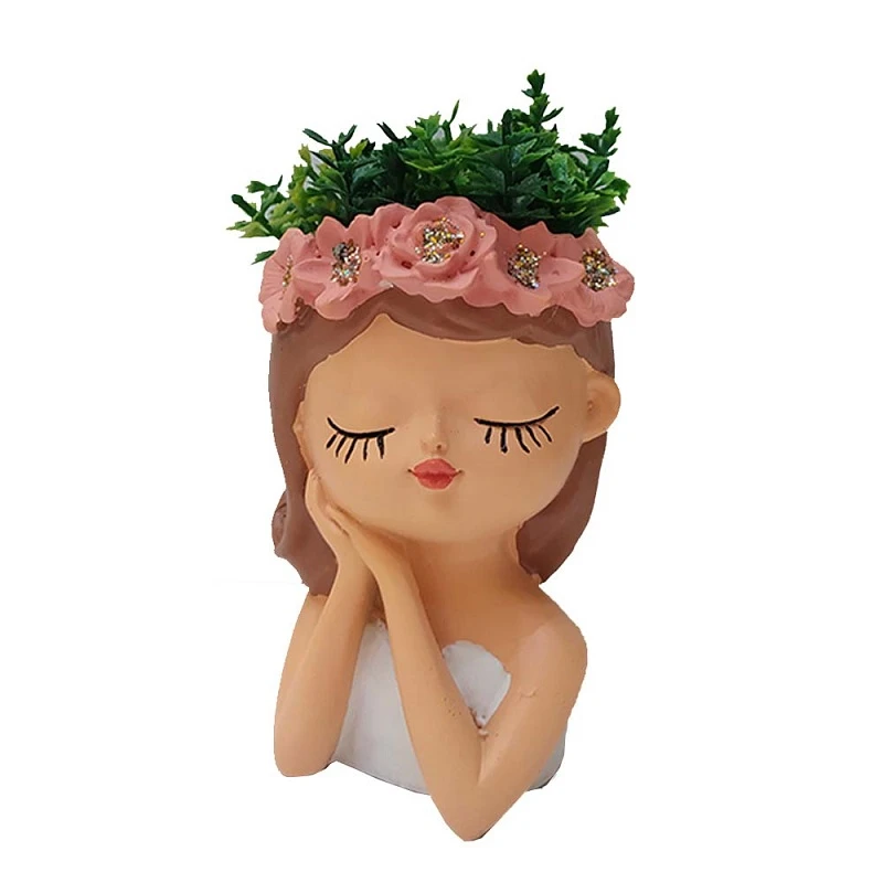 گلدان به همراه گل مصنوعی مدل سبزه عید طرح دختر ناز