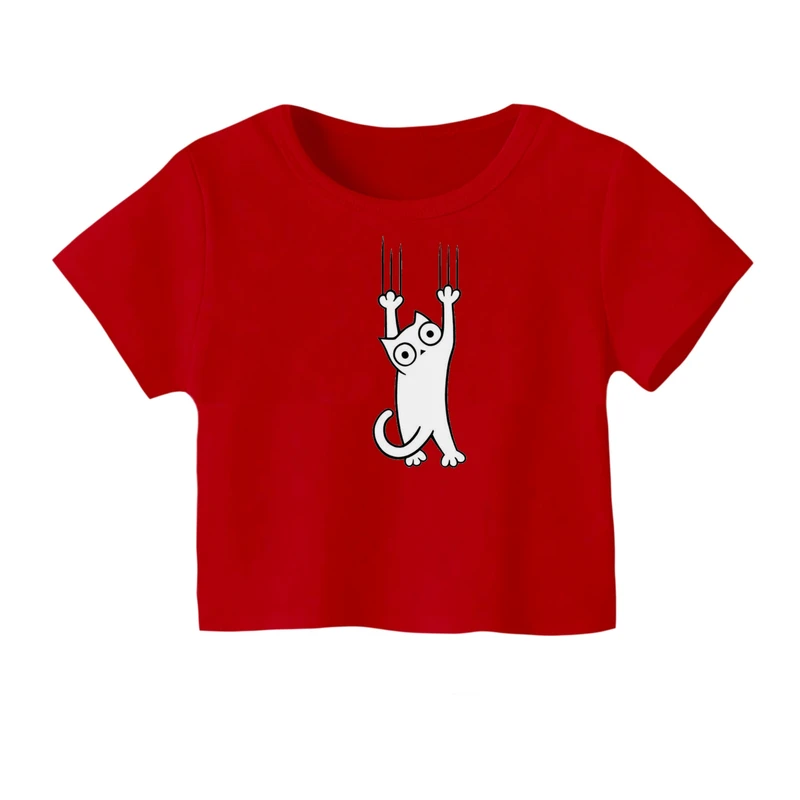 کراپ‌ تی‌شرت آستین کوتاه زنانه مدل گربه کد 24