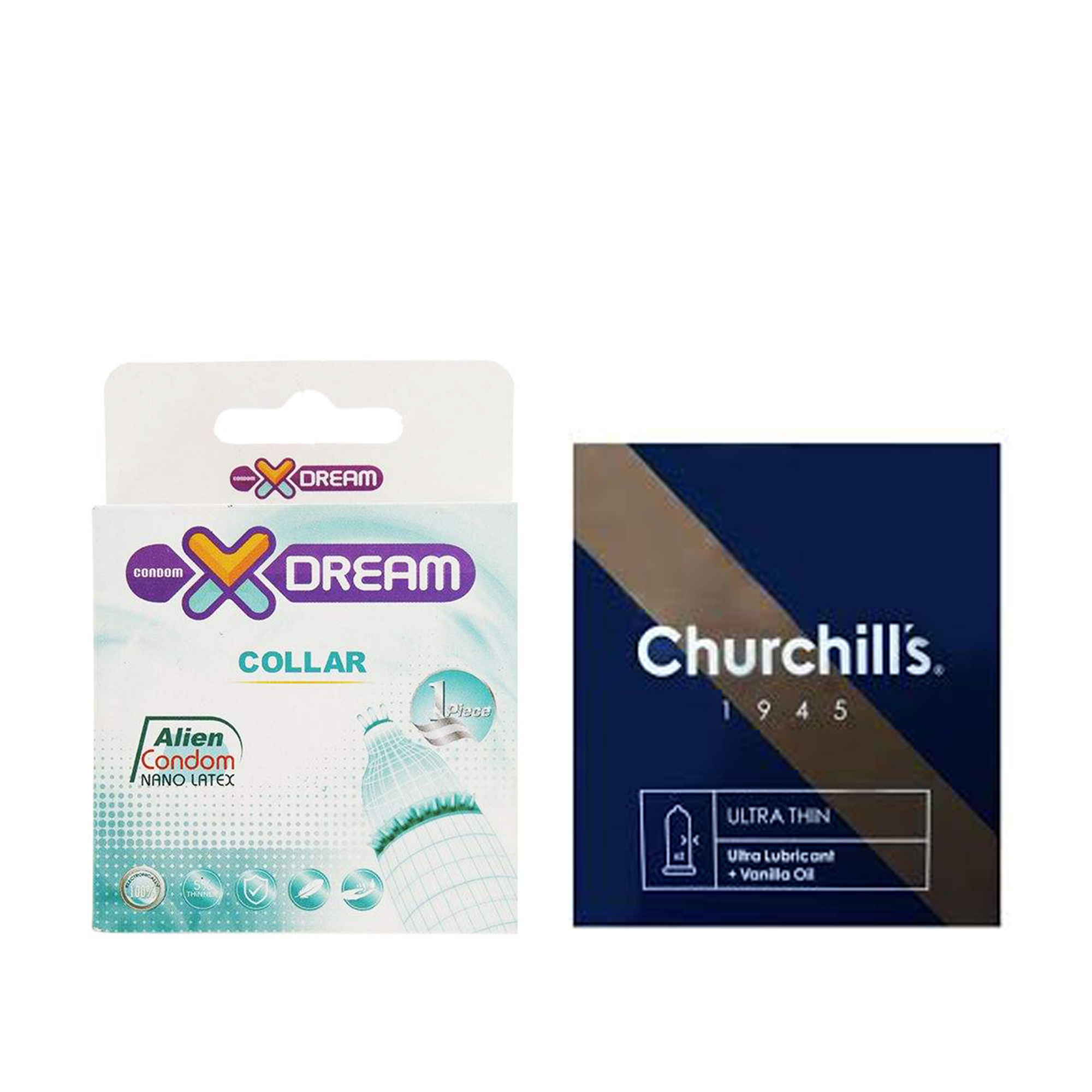 کاندوم چرچیلز مدل Ultra Thin بسته 3 عددی به همراه کاندوم ایکس دریم مدل Collar