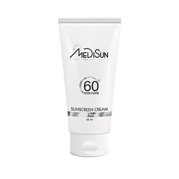 کرم ضد آفتاب بی رنگ آقایان مدیسان مدل SPF 60 مناسب انواع پوست حجم 50 میلی لیتر