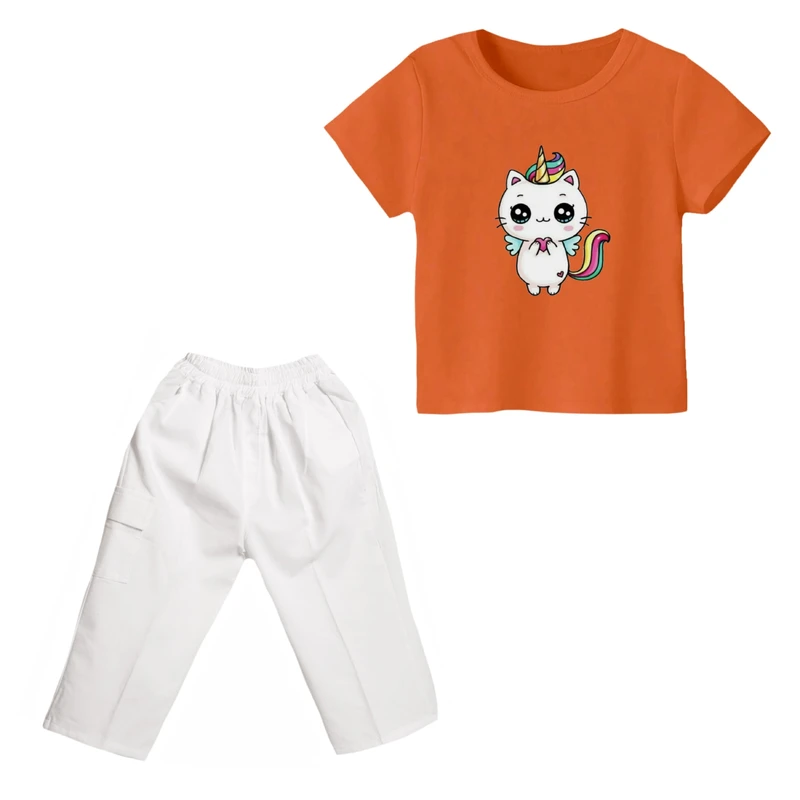 ست تی شرت و شلوارک دخترانه مدل یونیکورن کد ۳۵