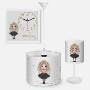 لوستر کودک مدل دختر موفرفری کد GR-W-2185 به همراه آباژور و ساعت