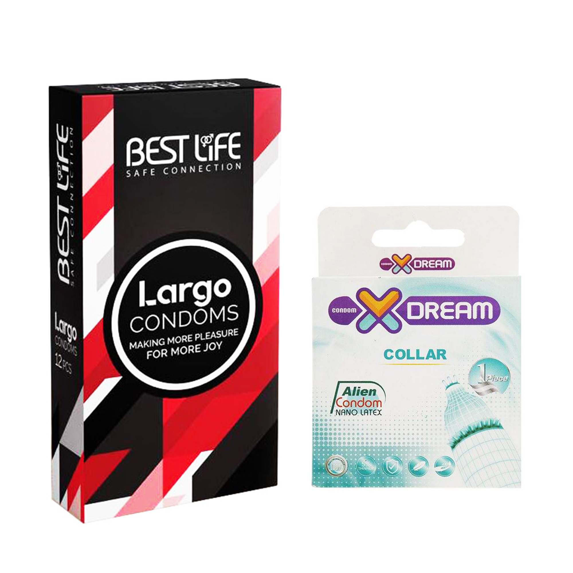 کاندوم بست لایف مدل Largo بسته 12 عددی به همراه کاندوم ایکس دریم مدل Collar