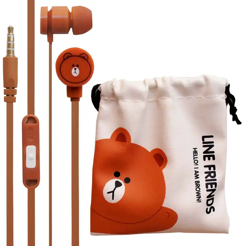 هندزفری طرح فانتزی خرس مدل Line-Friends-XY-02 به همراه کیف هندزفری