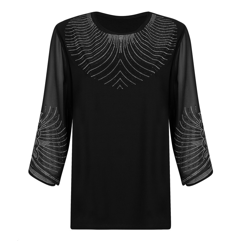 بلوز زنانه مدل خاویاری آستین حریر نگین دار رنگ مشکی