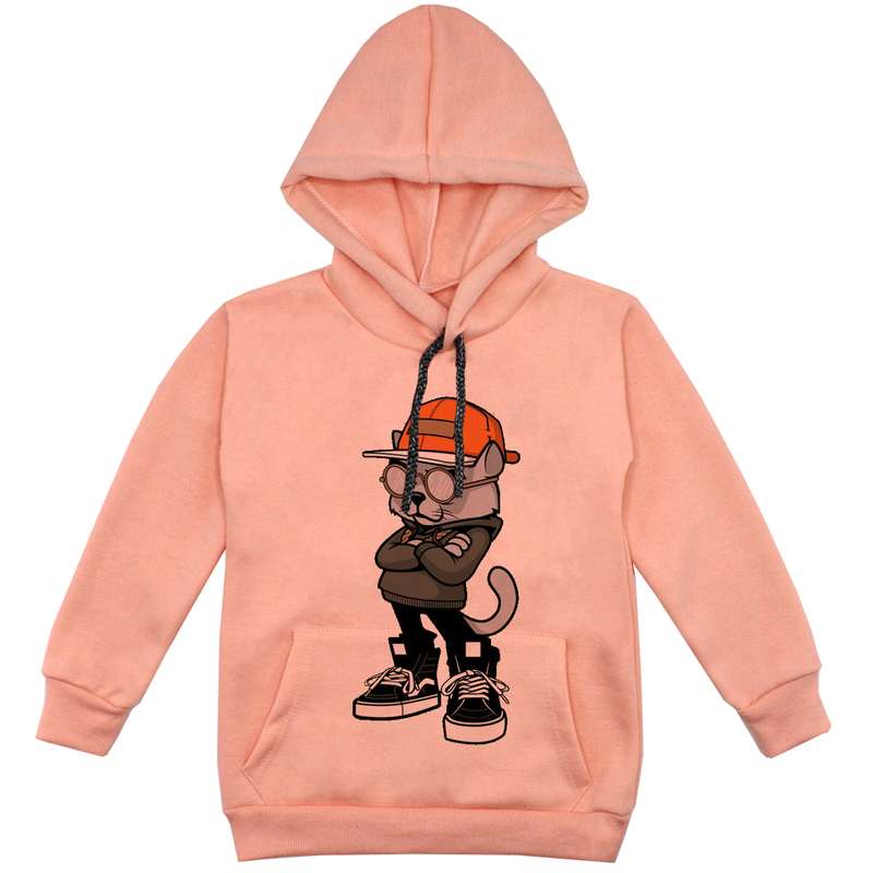 هودی پسرانه مدل گربه عینکی F35 رنگ گلبهی