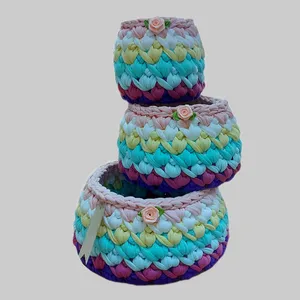 سبد قلاب بافی تریکو طرح خمره ای کد 1 مجموعه 3 عددی