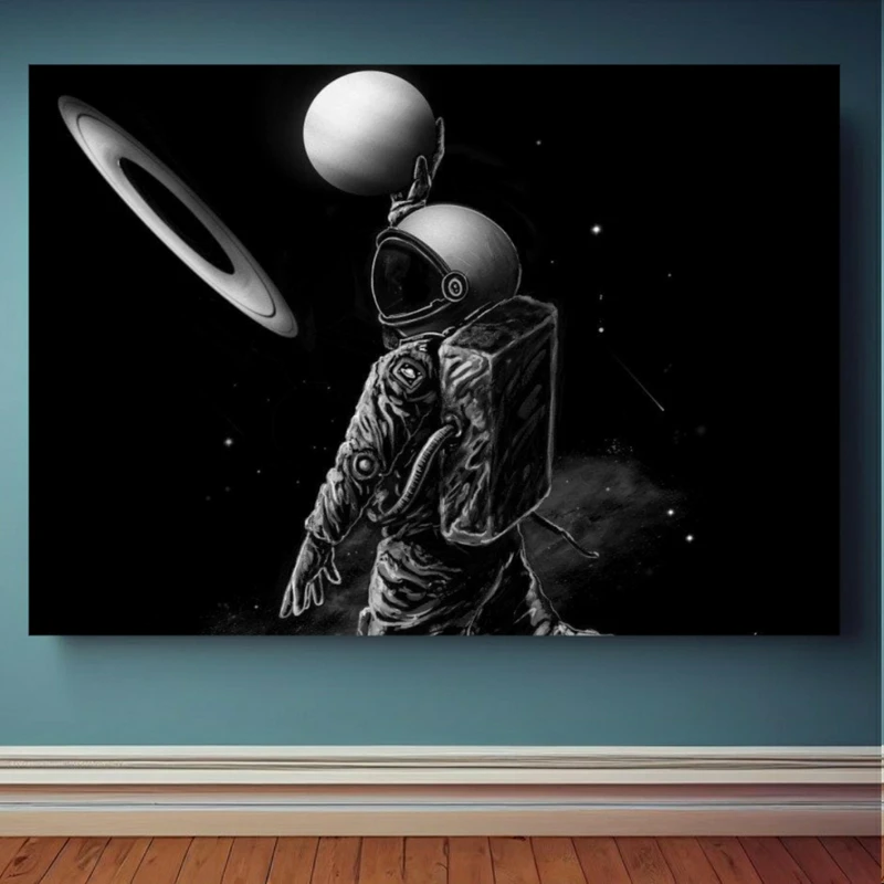 استیکر طرح سیاه و سفید منظومه شمسی و فضانورد کد BK1167