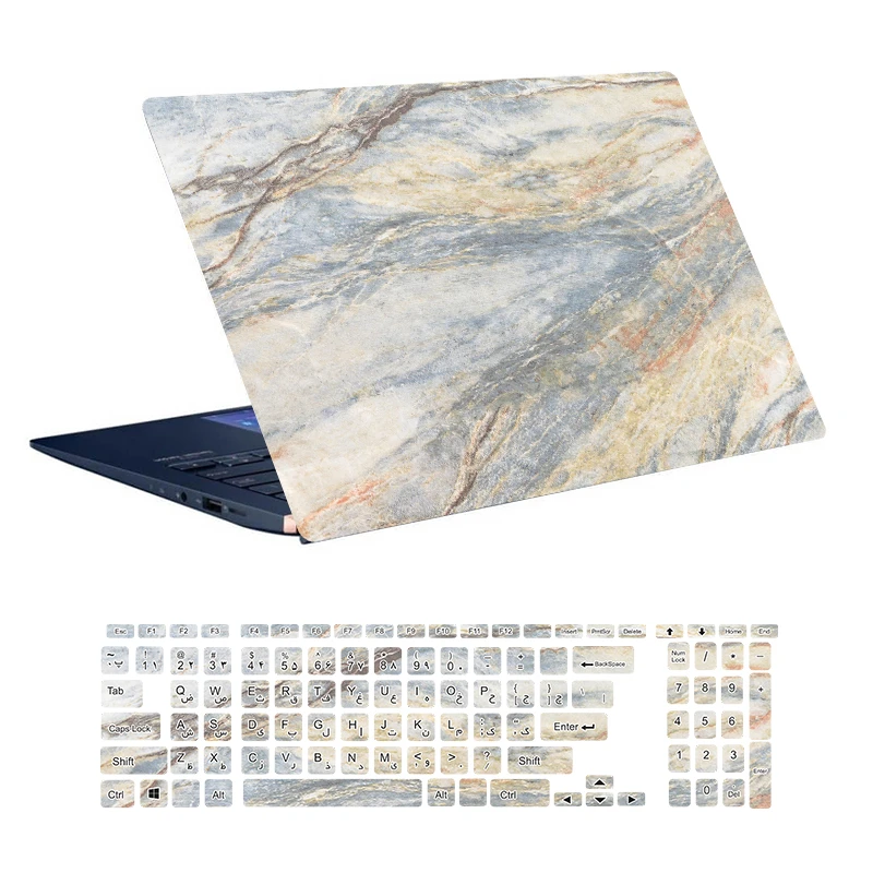 استیکر لپ تاپ توییجین و موییجین طرح Marble کد 29 مناسب برای لپ تاپ 15.6 اینچ به همراه برچسب حروف فارسی کیبورد 