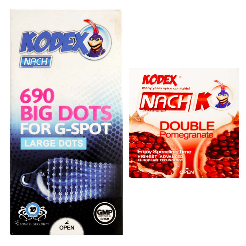 کاندوم ناچ کدکس مدل 690 Big Dots بسته 12 عددی به همراه کاندوم مدل Double Pomegranate بسته 3 عددی