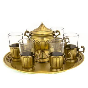سرویس چای خوری 8 پارچه برنجی طرح ترک دار کد 001