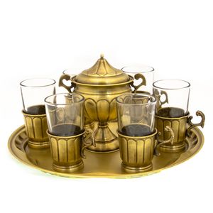 سرویس چای خوری 8 پارچه برنجی طرح ترک دار کد 001