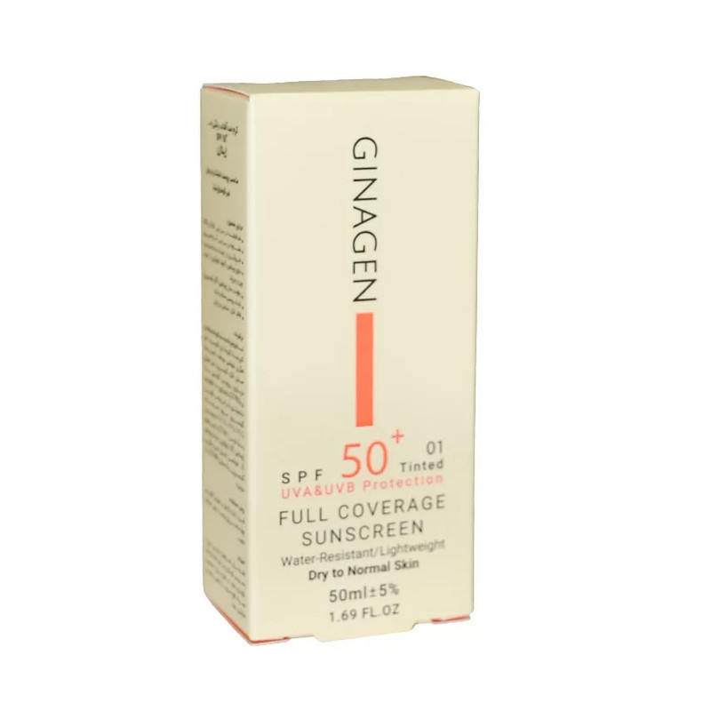 کرم ضد آفتاب رنگی ژیناژن SPF 50 مدل 01 ‌مناسب پوست‌های خشک و نرمال حجم 50 میلی‌لیتر