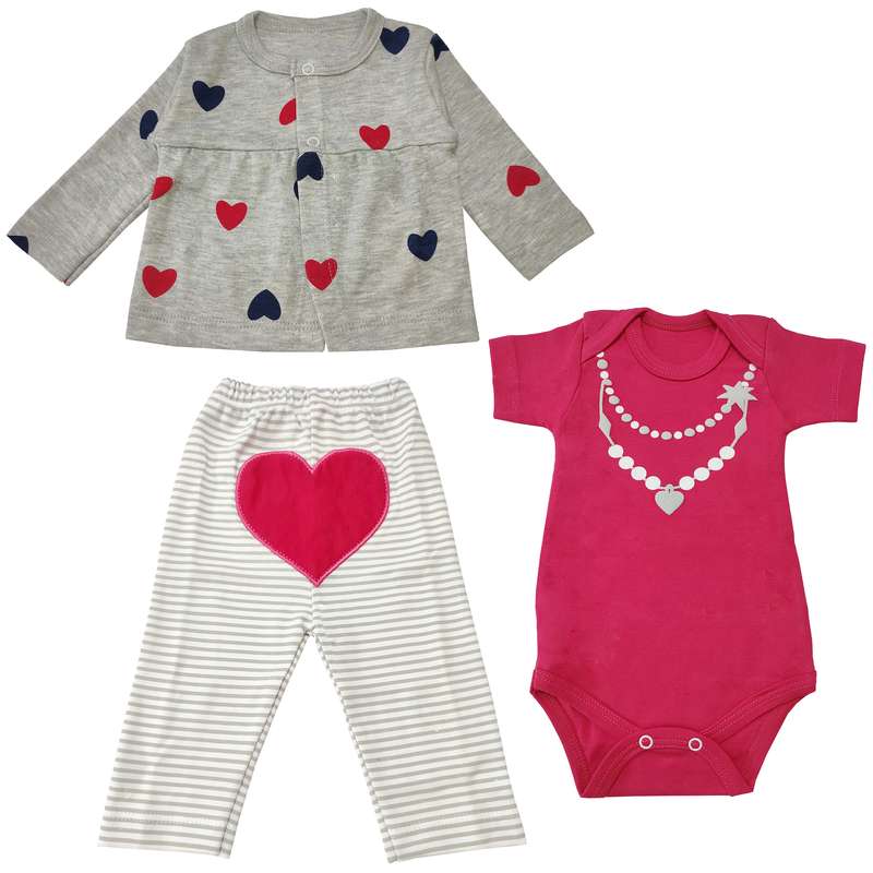 ست 3 تکه لباس نوزادی مدل قلب کد 3659