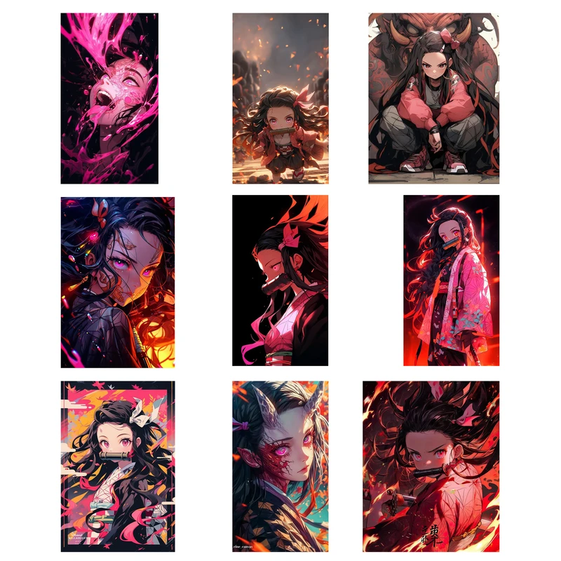 استیکر لپ تاپ و موبایل مدل انیمه طرح شیطان کش نزوکو کامادو demon slayer nezuko kamado کد 369 مجموعه 9 عددی