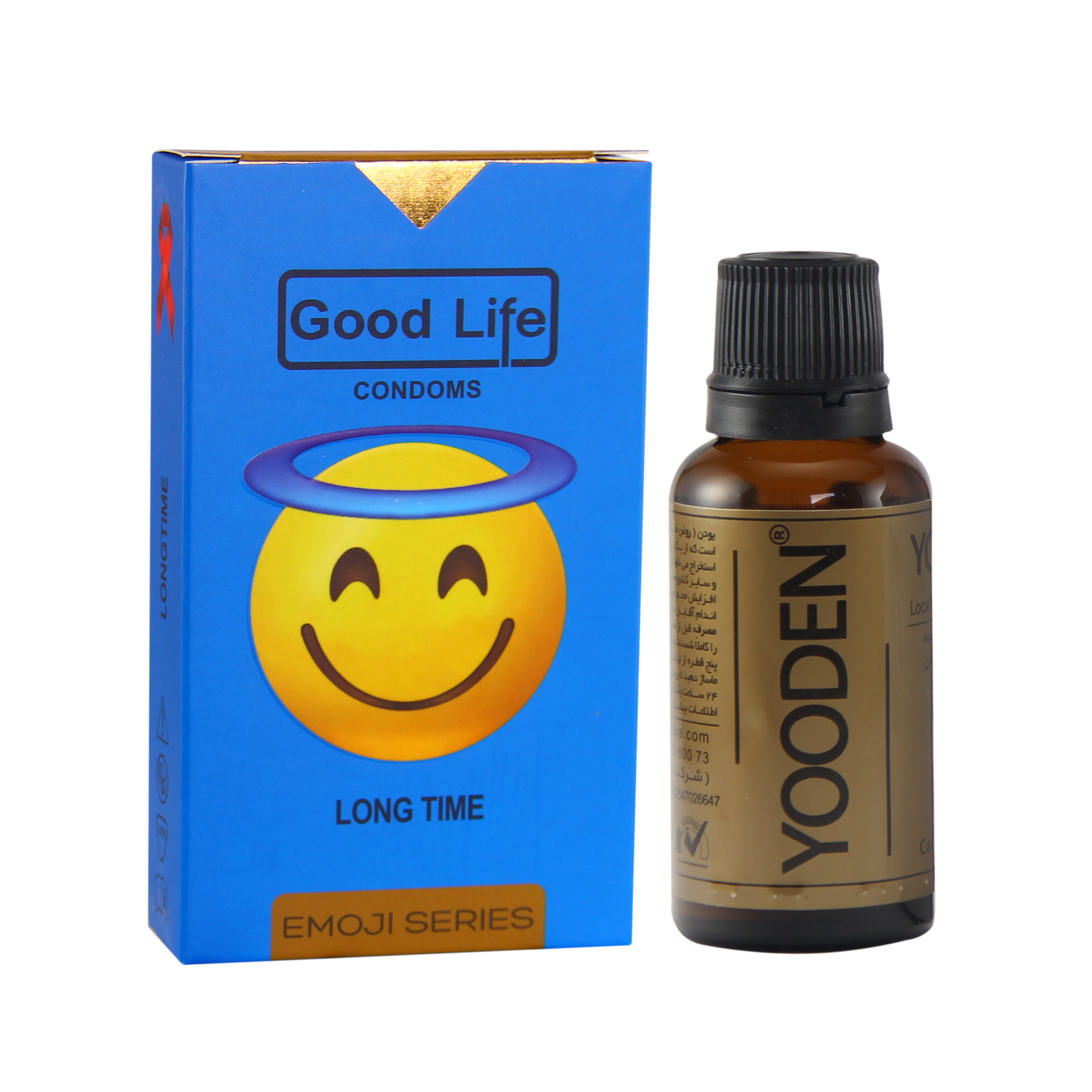 کاندوم گودلایف سری ایموجی مدل long time بسته 6 عددی به همراه روغن یودن کد 01 حجم 30 میلی لیتر