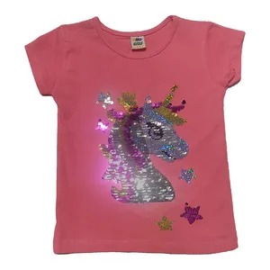 تی شرت آستین کوتاه دخترانه کامو کید مدل تک شاخ رنگ صورتی