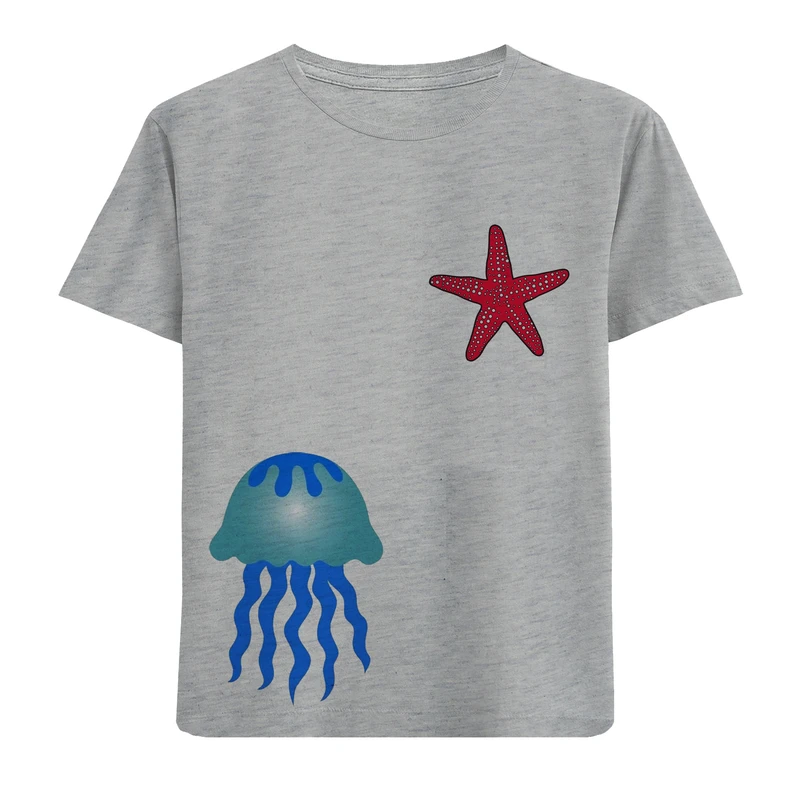 تی شرت آستین کوتاه دخترانه مدل عروس دریایی D14