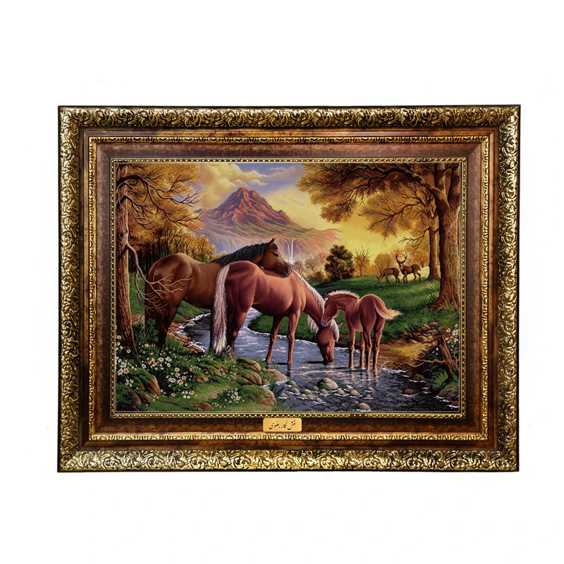 تابلو فرش ماشینی نقش نگار رضوی طرح اسب کد 1041KH