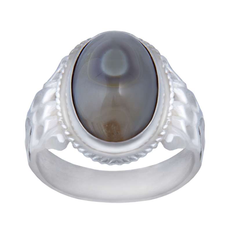 انگشتر نقره مردانه مدل سنگ عقیق باباقوری سیلندری کد AM_062