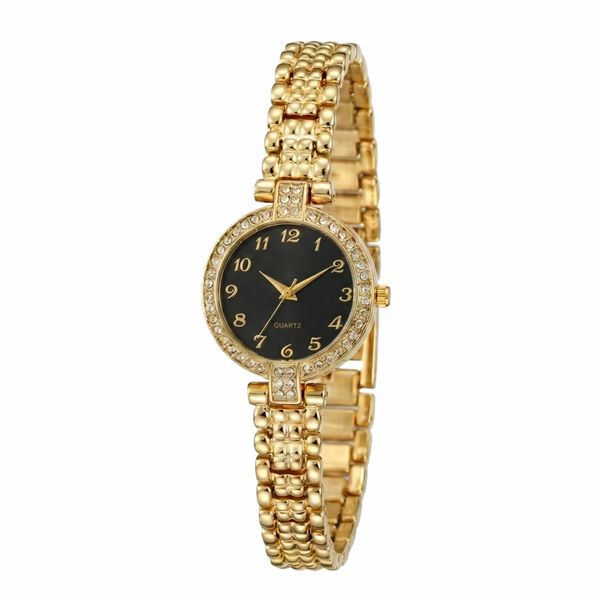 ساعت مچی عقربه‌ای کوارتز زنانه مدل لوکس بند دستبندی قاب دور نگین کد ۳