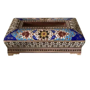 جعبه دستمال کاغذی خاتم کاری طرح تذهیب کد 1050