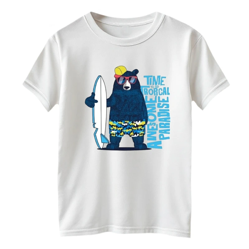 تی شرت آستین کوتاه بچگانه مدل خرس اسکی