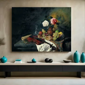 پوستر پارچه ای طرح مخمل نقاشی ویالن مدل گل رز کد BK23895