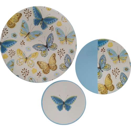 بشقاب دیوارکوب سفالی مدل پروانه ها کد 2 مجموعه 3 عددی