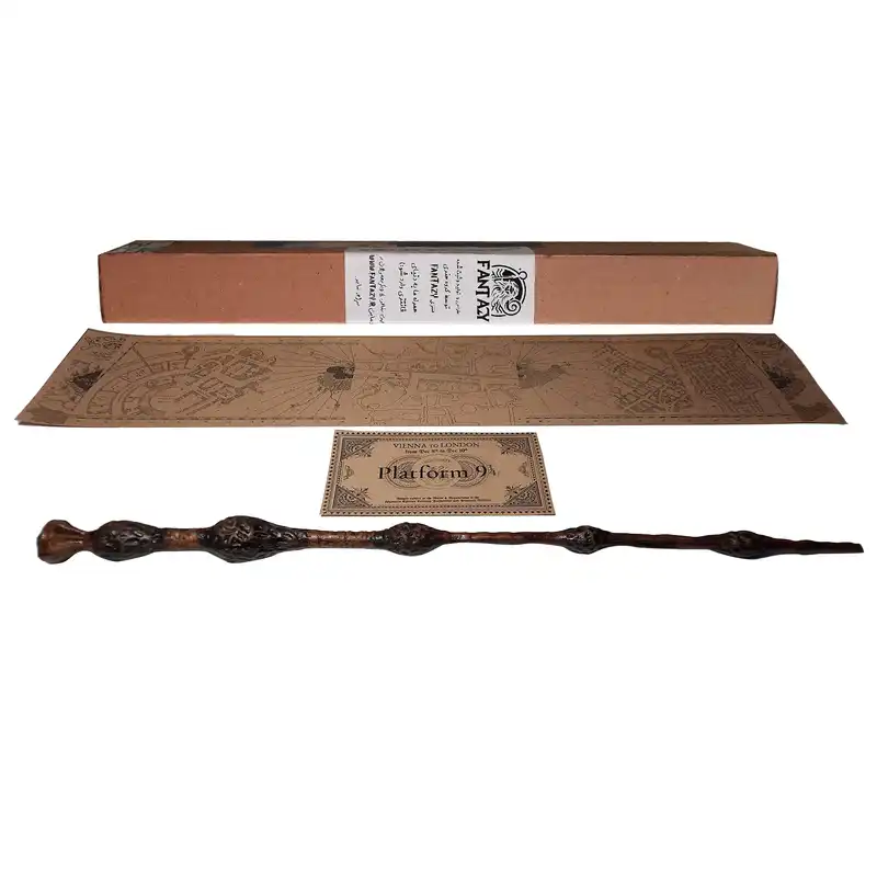 اسباب بازی زینتی مدل چوب دستی هری پاتر طرح دامبلدور به همراه کارت قطار و نقشه غارتگر