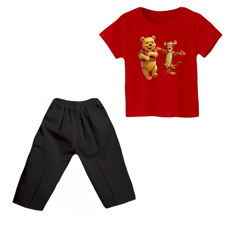 ست تی شرت و شلوارک پسرانه مدل پو کد ۶۴ رنگ قرمز