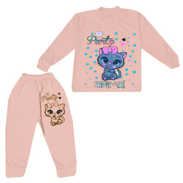 ست تی شرت و شلوار بچگانه مدل گربه کد Su8 رنگ صورتی