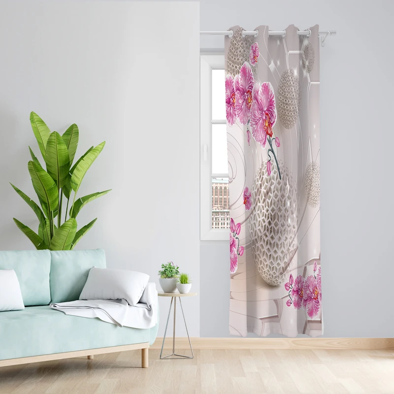 پرده طرح گل مدل مخمل پانچی کد L 1342R Z سایز 140x200 سانتی متر