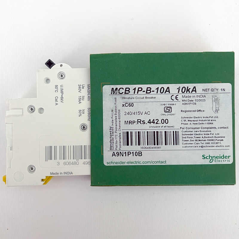 فیوز مینیاتوری تک پل 10 آمپر اشنایدر مدل xC60 Acti9 کد A9N1P10B