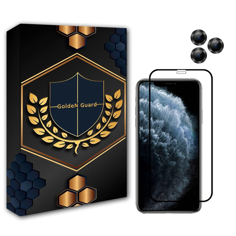 محافظ لنز دوربین رینگی مدل گلدن گارد مناسب برای گوشی موبایل اپل Iphone 13 Pro Max به همراه محافظ صفحه شیشه ای