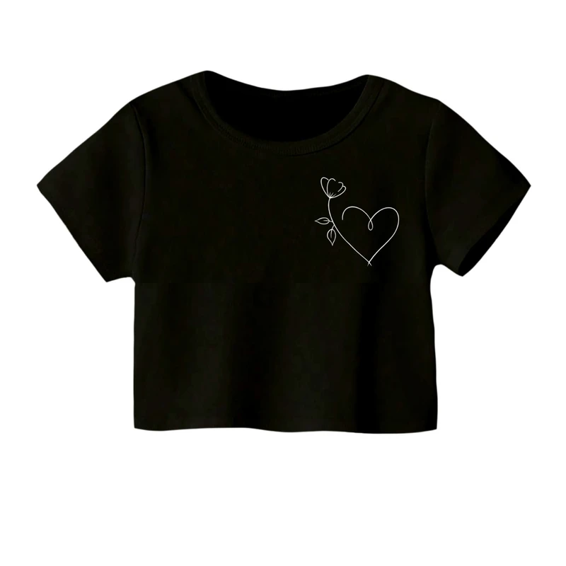 کراپ‌ تی‌شرت آستین کوتاه زنانه مدل قلب خطی