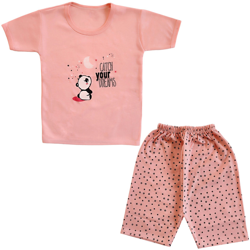 ست تی شرت و شلوارک نوزادی مدل خرس کد 4057 رنگ صورتی