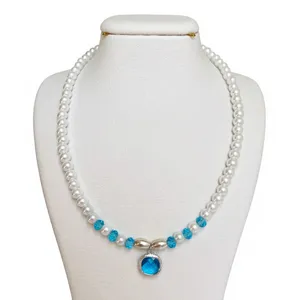 گردنبند دست ساز زنانه مدل مروارید و آویز کریستالی