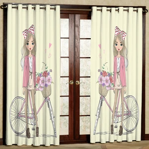 پرده مدل دختر و دوچرخه مخمل پانچی کد 1094 سایز 140x280 سانتی متر